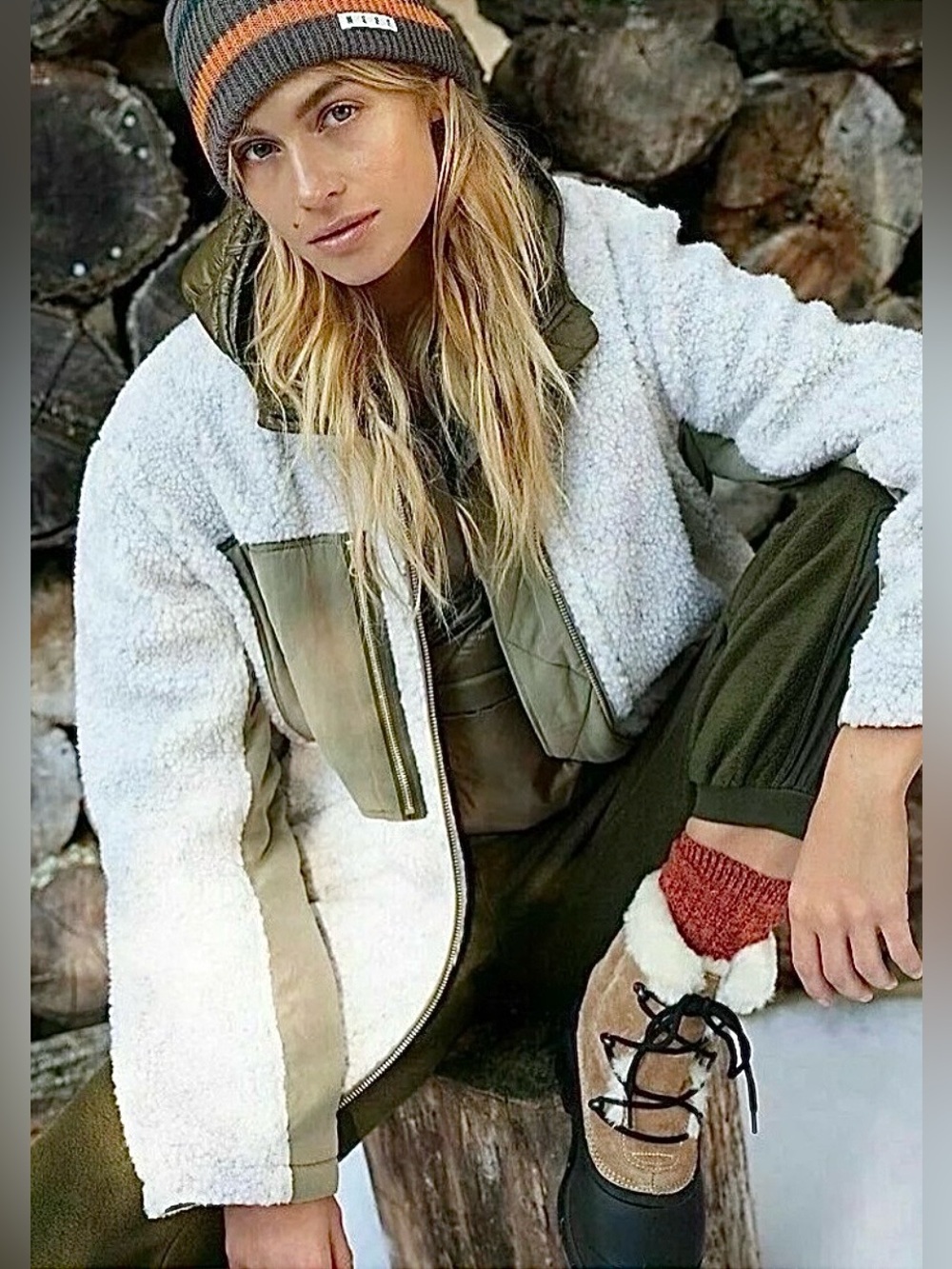 NWT FREE PEOPLE RIVINGTON SHERPA JACKET SIZE SMALL!! DESERT COMBO COLOR!!